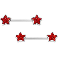 9/16 Red Gem Glitter Galaxy Star Barbell Nipple Ring Set