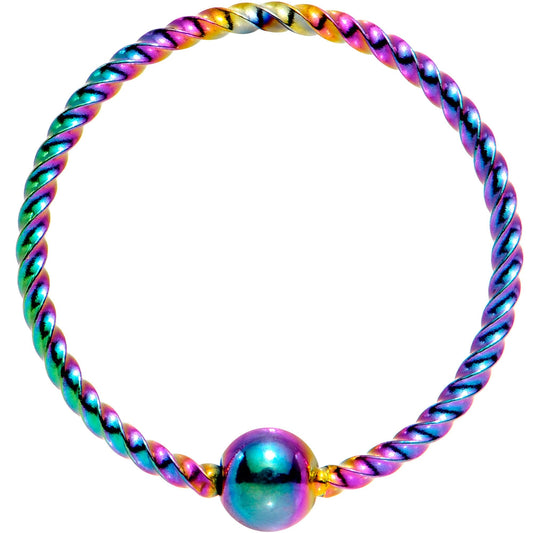 20G 3/8 Rainbow Anodized So Twisted Captive Style Seamless Ring