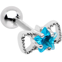 16G 1/4 Aqua Star CZ Gem Bow Tie Cartilage Tragus Earring