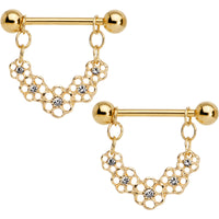 5/8 Clear Gem Gold Tone Honey Flower Dangle Nipple Shield Set