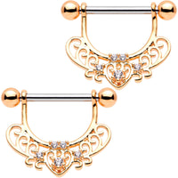 1/2 Clear CZ Gem Rose Gold Tone  Mehndi Dangle Nipple Ring Set