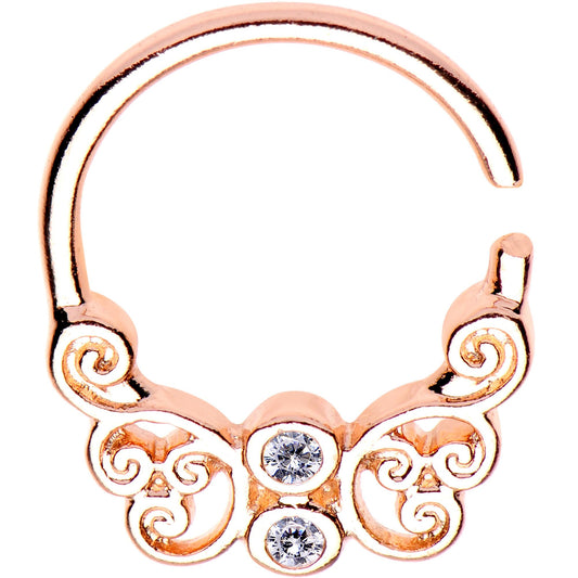 16G Clear CZ Rose Gold Plated Butterfly Swirl Circular Ring