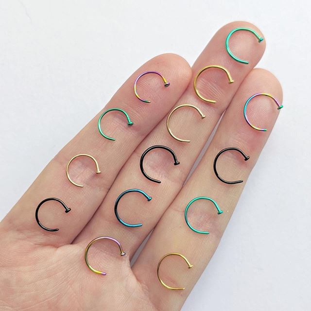 20G 3/8 Blue Anodized Titanium Nose Hoop