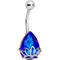 Blue Gem Teardrop Lotus Flower Belly Ring