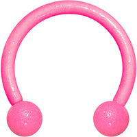 16G 3/8 Pink Glow in the Dark Horseshoe Circular Barbell