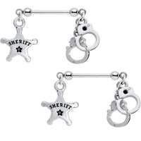 Handcrafted Sheriff Badge and Cuffs Dangle Nipple Ring Set
