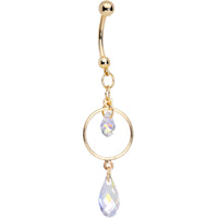 14K Gold Reversible Dangle Belly Ring Created with Crystals