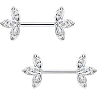 14G 1/2 Clear Gem Fleur de Seins Barbell Nipple Ring Set