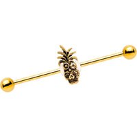 Gold PVD Steampunk Tiki Skull Headdress Industrial Barbell 38mm