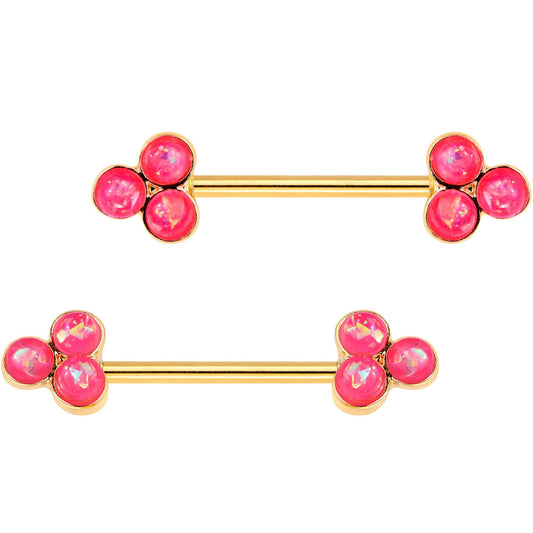 14G 9/16 Pink Gem Gold Tone Barbell Nipple Ring Set