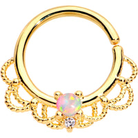 16G 5/16 White Faux Opal Gold Plated Seamless Circular Ring