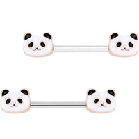 14G 13mm Peaceful Panda Barbell Nipple Ring Set