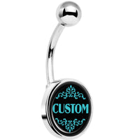 Custom Teal Personalized Name Belly Ring