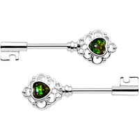 1/2 Green Faux Opal Heart Key Barbell Nipple Ring Set