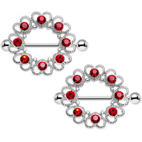14G 1 inch Red Gem Always Angelic Halo Heart Nipple Shield Set