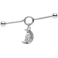14G Clear Gem Moonman Dangle Industrial Barbell 38mm
