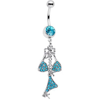 Aqua Gem Unraveled Bow Dangle Belly Ring