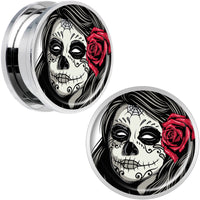 Katrina Sugar Skull with Rose Flower Steel Screw Fit Plug Set 20mm
