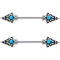 9/16 Faux Turquoise Southwestern Arrowheads Barbell Nipple Ring Set