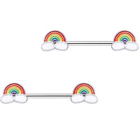 14G 9/16 No Rain Rainbow Barbell Nipple Ring Set