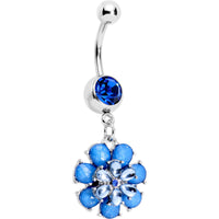 Blue Gem Bashful Blue Budding Flower Dangle Belly Ring