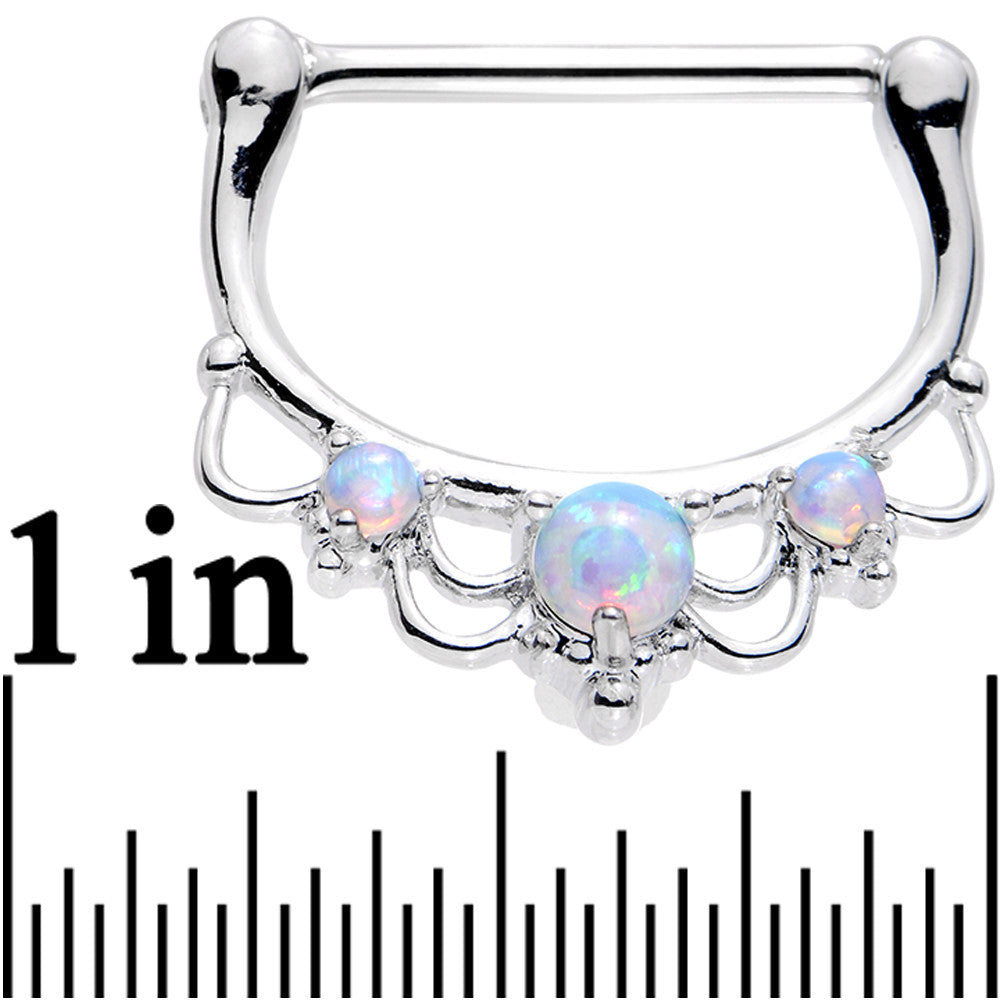 14G 9/16 White Faux Opal Delicate Flourish Nipple Clicker Set