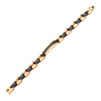 Mens Stainless Steel Gold IP with Clear CZ Gem ID Link Bracelet