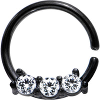 18G 5/16 Clear Cubic Zirconia Black IP Steel Circular Ring