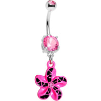 Pink Gem Pink Black Swirl Pinwheel Dangle Belly Ring