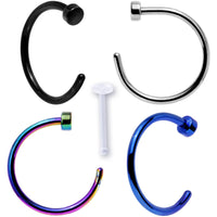 20G 5/16 Pack Set of 4 Assorted Stainless Steel Nose Hoop Rings