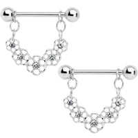 5/8 Clear Gem Honey Flower Dangle Nipple Shield Set