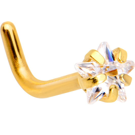 18G 1/4 Clear Star 3mm CZ Gem Gold IP L-Shape Nose Ring