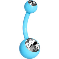 14G 3/8 Clear Gem Sky Blue Glow In The Dark Effect Plated Belly Ring