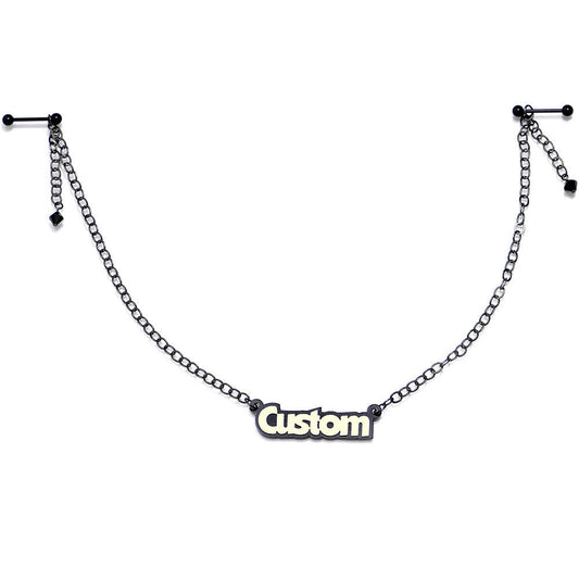 Custom Black Glow Name Nipple Chain Created with Crystals