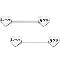 Silver Tone Love You Barbell Nipple Ring Set