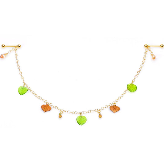 Handcrafted Gold Tone Anodized Leaves of Fall Nipple Chain