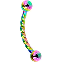 16G 3/8 Rainbow IP Seriously Twisted Curved Eyebrow Ring