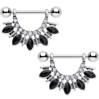 White Faux Opal Black Gem Deco Dash Nipple Shield Set