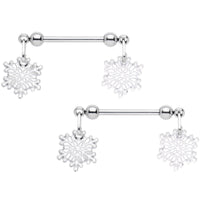 14G 5/8 Winter Snowflake Dangle Barbell Nipple Ring Set