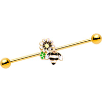 Pink Gem Gold Tone Anodized Bumble Bee Industrial Barbell 38mm