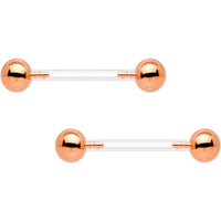 Clear Bioplast Barbell Rose Gold Tone Push In Ball Nipple Ring Set