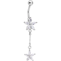 Clear CZ Gem Double Star System Dangle Belly Ring