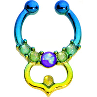 Blue Faux Opal Teal Yellow Fade Bombay Clip On Fake Septum Ring