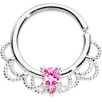 16G 5/16 Pink CZ Gem Platinum Plated Seamless Circular Ring