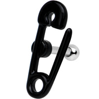 16G 1/4 Black PVD Open Safety Pin Tragus Cartilage Earring