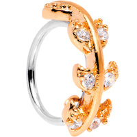 18G Clear CZ Gem Rose Gold Tone Leafy Seamless Circular Ring