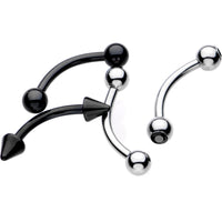 16G 5/16 Black Plated Steel Curved Barbell Eyebrow Ring Set of 4
