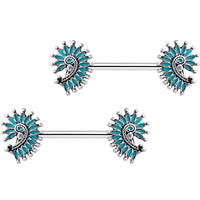 Blue Southwest Swirl Barbell Nipple Ring Set