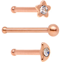 Clear CZ Gem Rose Gold PVD Night Sky Nose Bone 3 Pack Set