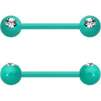 14G 5/8 Clear Gem Green Acrylic Over Steel Nipple Barbell Set